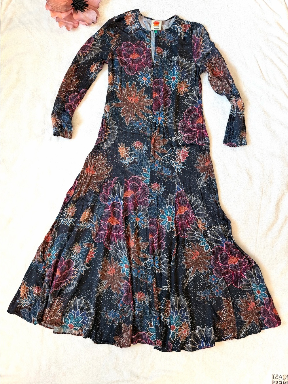 Farm Rio Blue Floral Long Sleeve Maxi Dress size Large